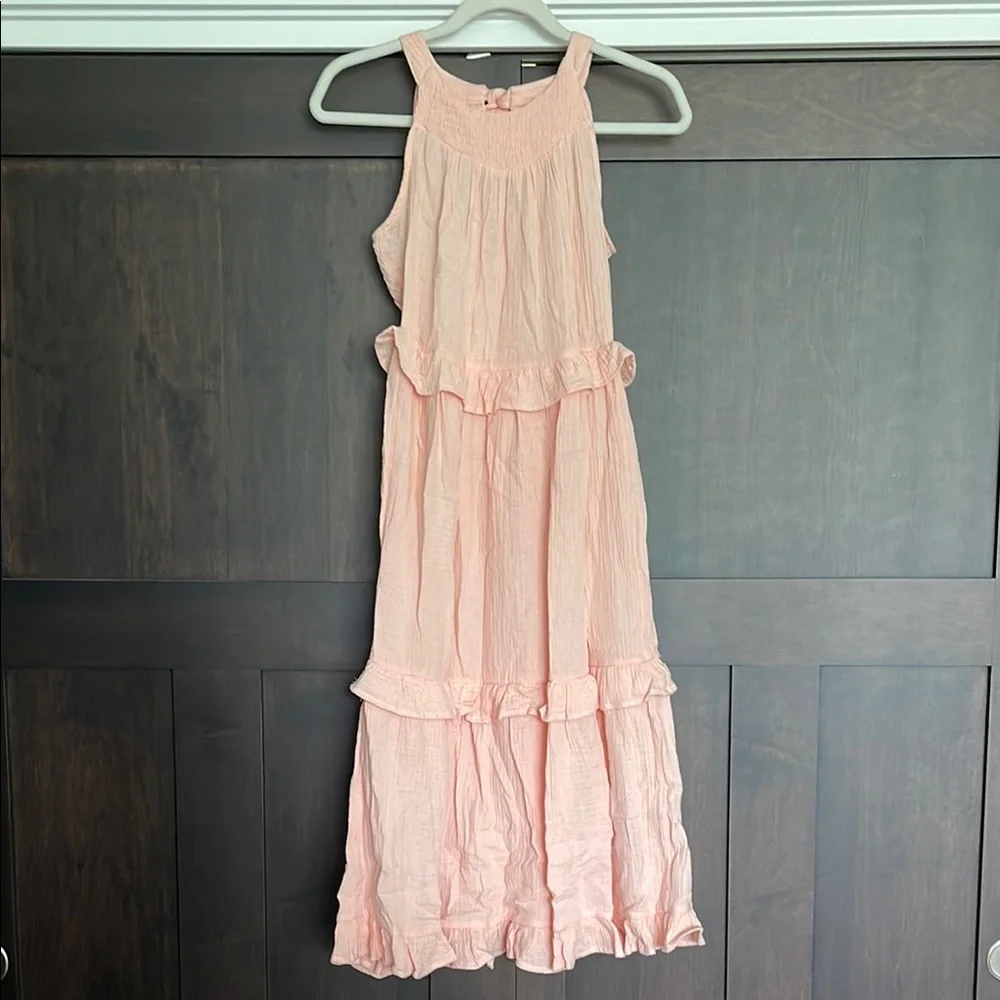 Rare Editions Blush Pink Tiered Ruffle Gauze Maxi Dress size 16 NEW